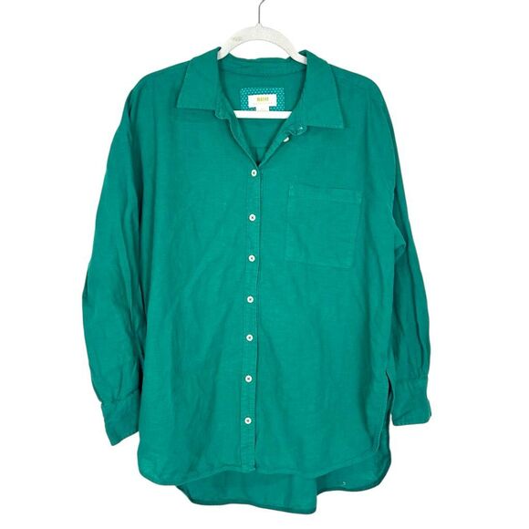 Maeve By Anthropologie Bennet Button-up Shirt Women's MP Green Linen Cotton Top - Picture 2 of 16